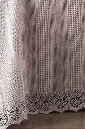 Sevim %100 Pamuk Petekli Dantelli Pike-Tek Kişilik Waffle Pike- 160x230 cm-Taş