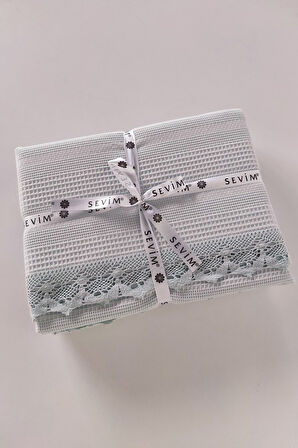 Sevim Dantelli Tek Kişilik Waffle Pike- %100 Pamuk Petekli Pike-160x230 cm-Mint