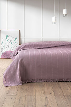 Sevim Dantelli Tek Kişilik Waffle Pike- %100 Pamuk Petekli Pike-160x230 cm-Lila