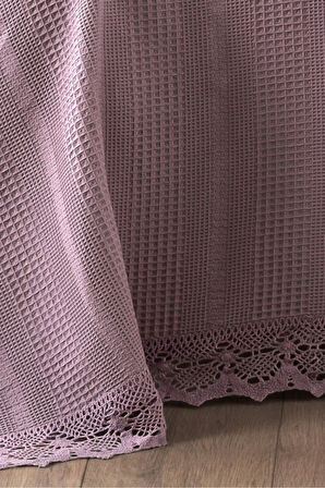 Sevim Dantelli Tek Kişilik Waffle Pike- %100 Pamuk Petekli Pike-160x230 cm-Lila