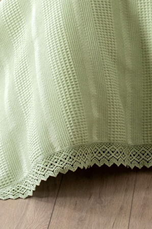 Tek Kişilik Dantelli Waffle Pike-160x230 cm-Fıstık Yeşili Petek Pike