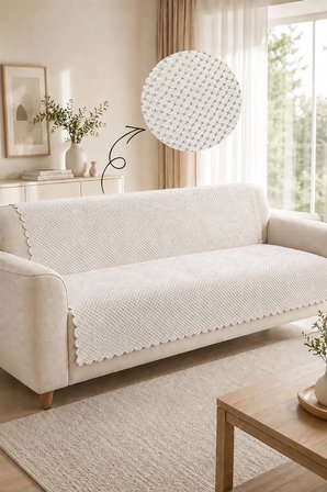 Kaymaz Taban Peluş Koltuk Örtüsü - Wellsoft Koltuk Örtüsü - 170x210 cm - Ekru