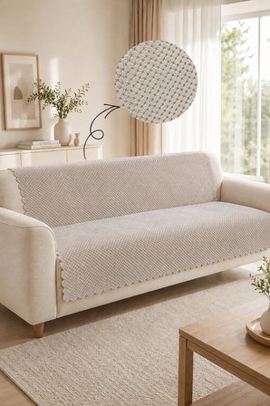Kaymaz Taban Peluş Koltuk Örtüsü - Wellsoft Koltuk Örtüsü - 170x210 cm - Bej