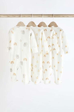 Next Baby % 100 Pamuklu Beyaz Gökkuşağı Desenli 4'lü Tulum Set