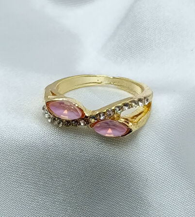 Yeni Sezon Paslanmaz Çelik Altın Kaplama Pembe Taş'lı Yüzük