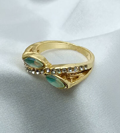 Yeni Sezon Paslanmaz Çelik Altın Kaplama Su Yeşili Taş'lı Yüzük