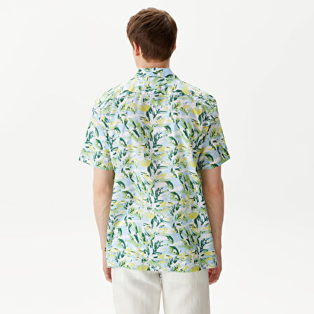 Nautica Erkek Mavi Classic Fit Kısa Kollu Desenli Gömlek