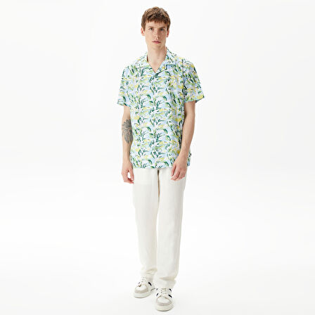 Nautica Erkek Mavi Classic Fit Kısa Kollu Desenli Gömlek