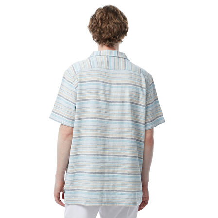 Nautica Erkek Mavi Classic Fit Kısa Kollu Çizgili Gömlek