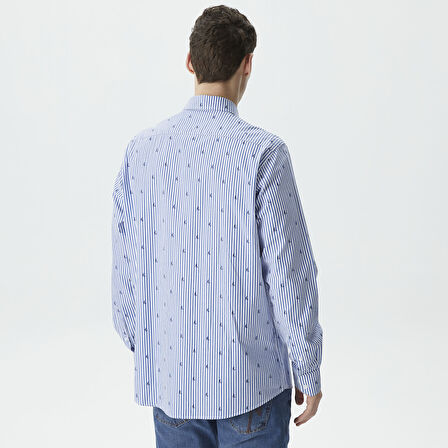 Nautica Erkek Mavi Classic Fit Uzun Kollu Desenli Gömlek