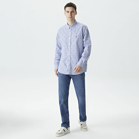 Nautica Erkek Mavi Classic Fit Uzun Kollu Desenli Gömlek