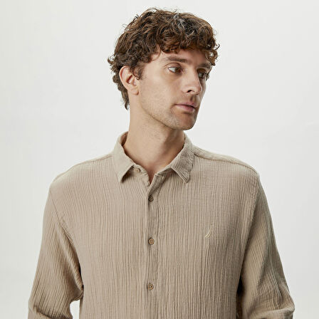 Nautica Erkek Bej Classic Fit Gömlek