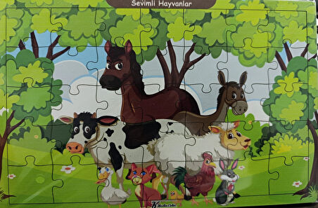 Ahşap Puzzle 24x30 cm 35 Parça Sevimli Hayvanlar Çiftlik Hayvanları