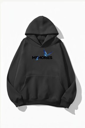 Unisex Yumuşak Dokulu Butterfly Memories Baskılı Tasarım Oversize 3 İplik Hoodie Sweatshirt