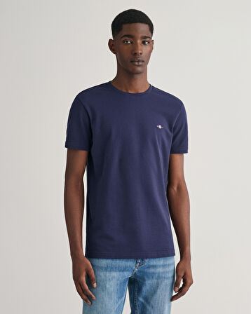 GANT Erkek Lacivert Slim Fit Bisiklet Yaka T-Shirt