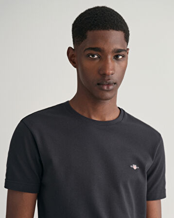 GANT Erkek Siyah Slim Fit Bisiklet Yaka T-Shirt