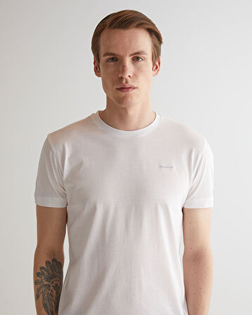 GANT Erkek Beyaz Slim Fit Bisiklet Yaka Logolu T-shirt