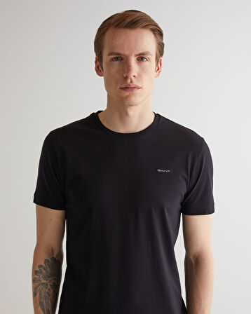 GANT Erkek Siyah Slim Fit Bisiklet Yaka T-shirt