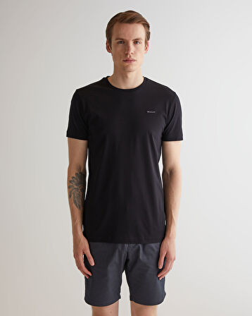 GANT Erkek Siyah Slim Fit Bisiklet Yaka T-shirt