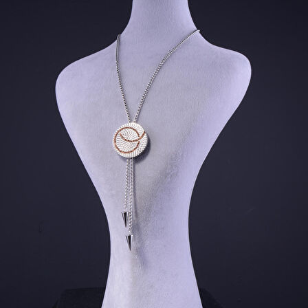 Spiral Figürlü Taşlı Çelik Kolye