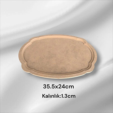 Ahşap Boyanabilir Oval Dalgalı Orta Boy Nişan Tepsisi-Sunumluk