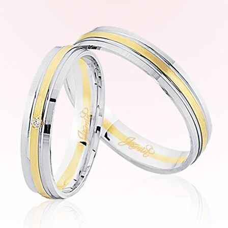 Beyaz Sarı Şeritli Altın Alyans 5503
