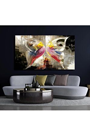 Yağlı Boya Görünümlü Kelebek Kadınlar Kanvas Gülen Tablo