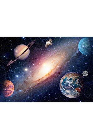 Dünya Uzay Ay Güneş Kanvas Gülen Tablo