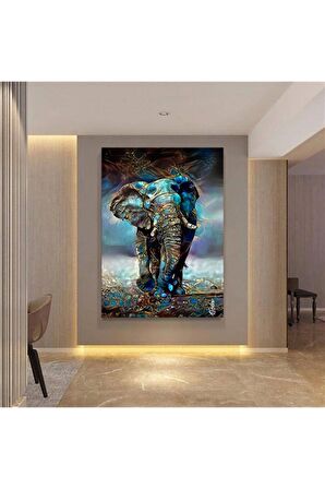 Mavi Modern Fil Kanvas Gülen Tablo