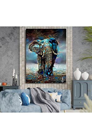 Mavi Modern Fil Kanvas Gülen Tablo