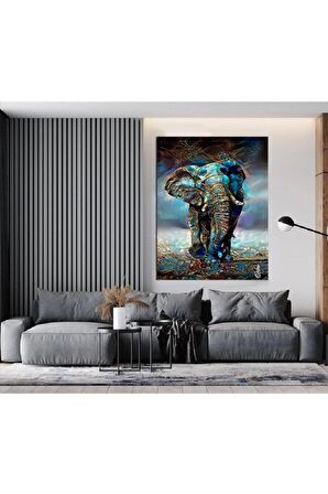 Mavi Modern Fil Kanvas Gülen Tablo