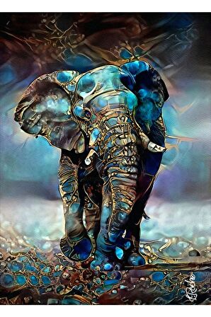 Mavi Modern Fil Kanvas Gülen Tablo