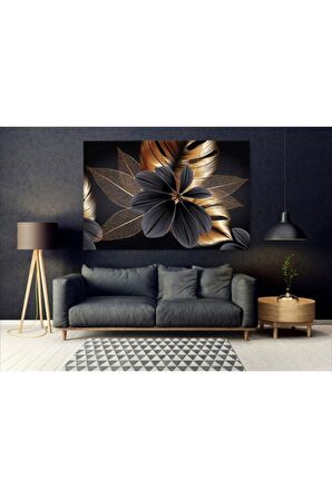 Siyah-altın Yapraklar Kanvas Gülen Tablo