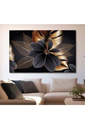 Siyah-altın Yapraklar Kanvas Gülen Tablo