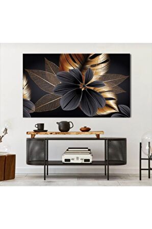 Siyah-altın Yapraklar Kanvas Gülen Tablo