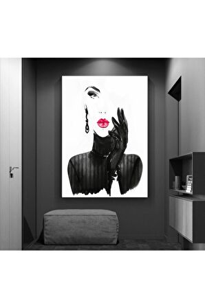 Siyah Beyaz Kadın Kanvas Gülen Tablo