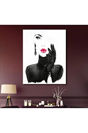 Siyah Beyaz Kadın Kanvas Gülen Tablo