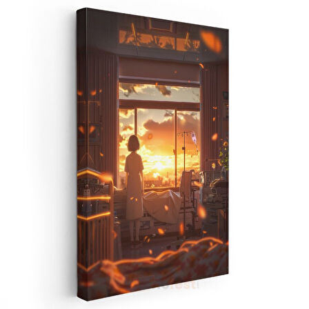Hastane Odası - Altın Gün Batımı Anime Kanvas Tablo