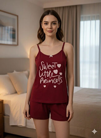 KADIN BORDO ŞORTU PİJAMA TAKIMI