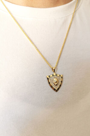 Şövalye Model Aslanlı Altın Erkek Kolye