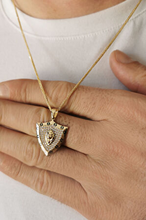 Şövalye Model Aslanlı Altın Erkek Kolye