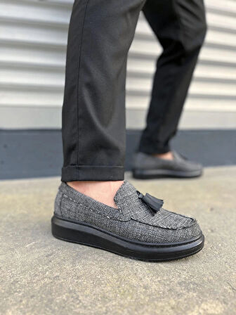 JY154 Blaze Bağcıksız Püsküllü Keten Erkek Günlük Spor Klasik Ayakkabı KST - Gri