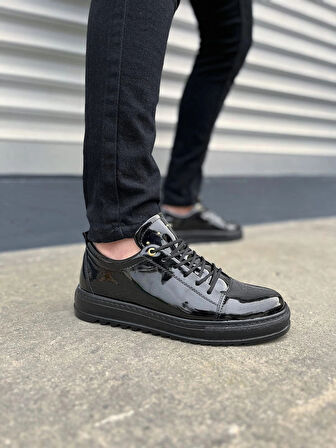 JY152 Cool Bağcıklı Rugan Erkek Günlük Spor Klasik Ayakkabı RST - Siyah