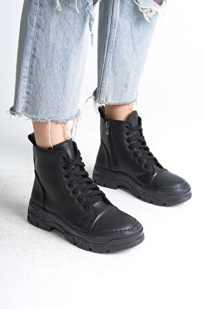 BLOOM Bağcıklı Fermuarlı Ortopedik TabanKadın Bot ST - Siyah