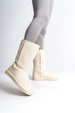 FREYA Bağcıksız Düz Taban İçi Kürklü Süet Kadın Bot  KT - Krem