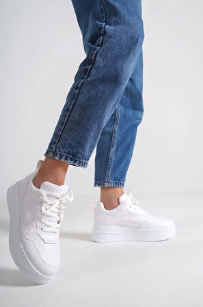 ALESSI Bağcıklı Ortopedik Taban Kadın Sneaker Spor Ayakkabı BT - Beyaz