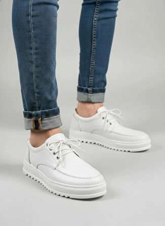 JY-T12x Arts Bağcıklı Cilt Erkek Günlük Spor Klasik Ayakkabı CBT - Beyaz