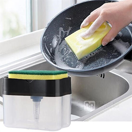 caselka® İkisi Bir Arada  Basmalı Pratik Sıvı Sabunluk Pompası ve Bulaşık Yıkama Süngeri Haznesi