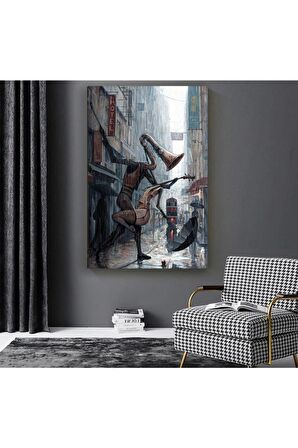 Yağlı Boya Görünümlü Dans Eden Enstrümanlar Kanvas