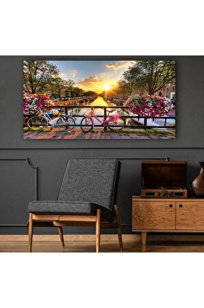 Manzara Köprü Ve Bisikletler Kanvas Gülen Tablo